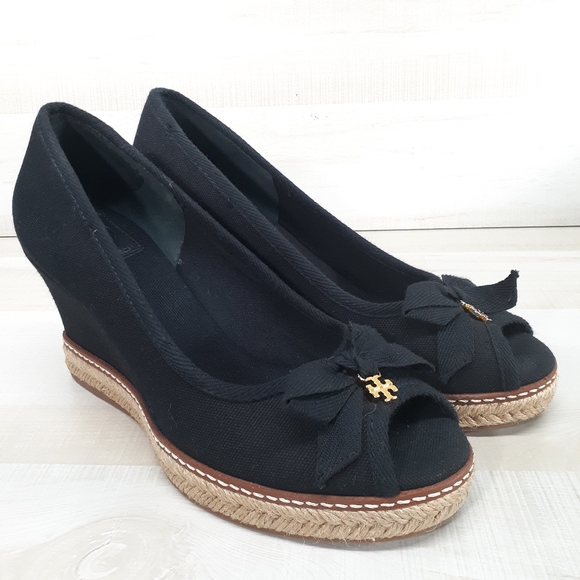 Tory Burch Shoes - Tory Burch Jackie 2 Black Canvas Espadrille Wedge Women's 6.5 M